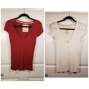 Hollister set of 2 v-neck t-shirts w/ lace size L